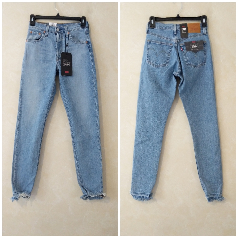 Levi's 501 Skinny Jeans Nibbed Hem Blue Mark - Picture 8 of 11
